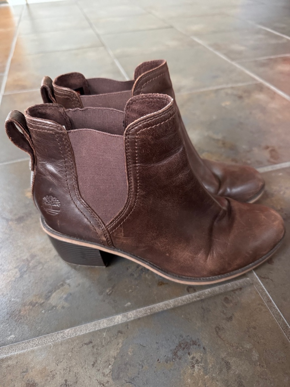 Timberland Chelsea Ankle Boots Brown Leather Pull-On Block Heel Women’s 7.5 - Picture 7 of 8